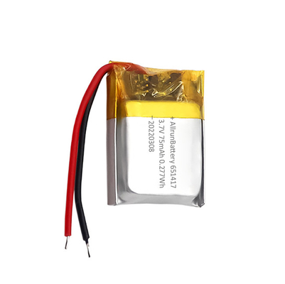 얇은 IoT 배터리 팩 충전식 맞춤형 3.7 V 75mAh LiPo 배터리 651417